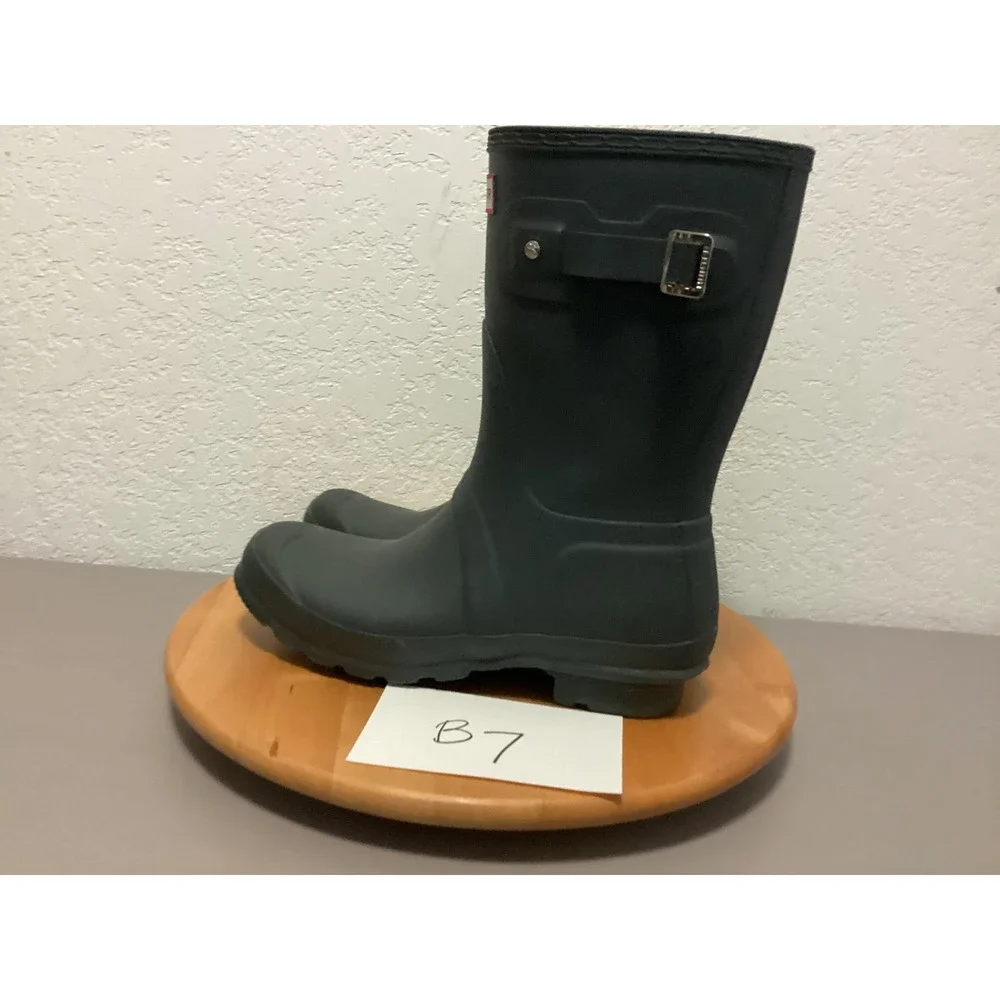 Hunter Original Short Rain Boots Women 10 Gray Matte Waterproof Rubber Buckle